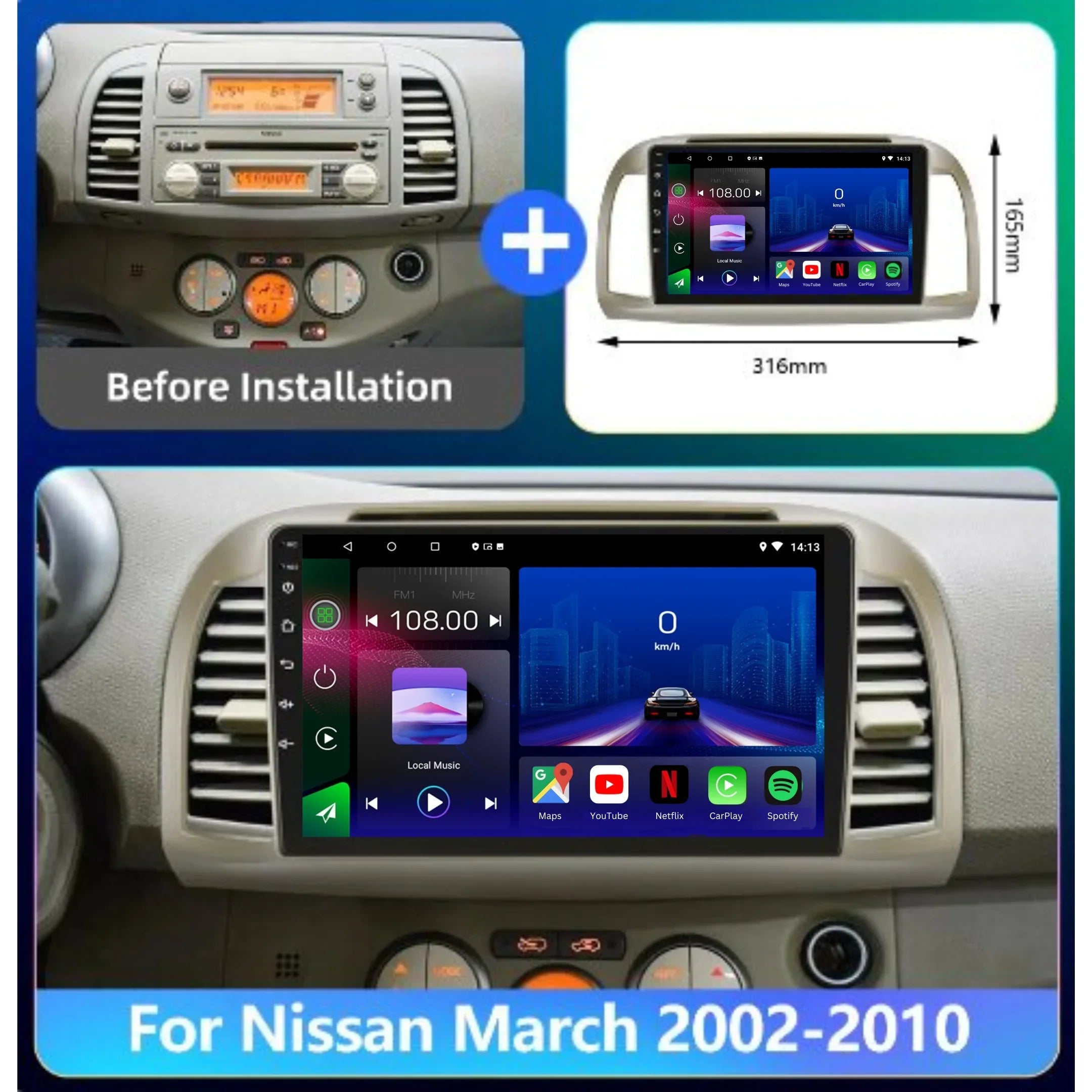 Nissan Micra | 2002-2010 | Android 13 Autoradio | Apple CarPlay | Android Auto - AutoNav.nl